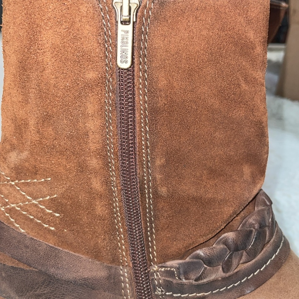 Pikolinos Women’s Brown Mid Calf Ankle Suede Leather Boots Buckles US 8-8.5 (39) - Picture 6 of 13